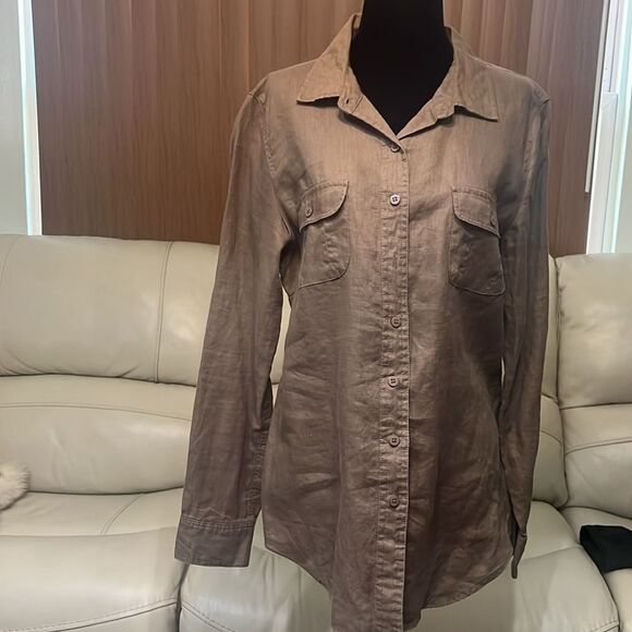 CHELSEA & THEODORE 100% LINEN‎ BUTTON DOWN SHIRT SIZE L - Picture 1 of 11